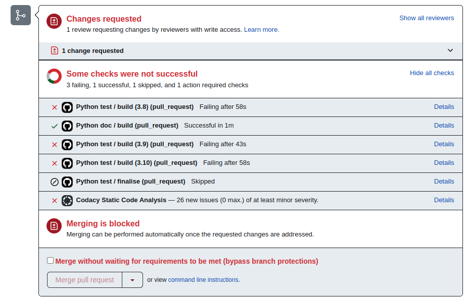 GitHub PR merge blocked