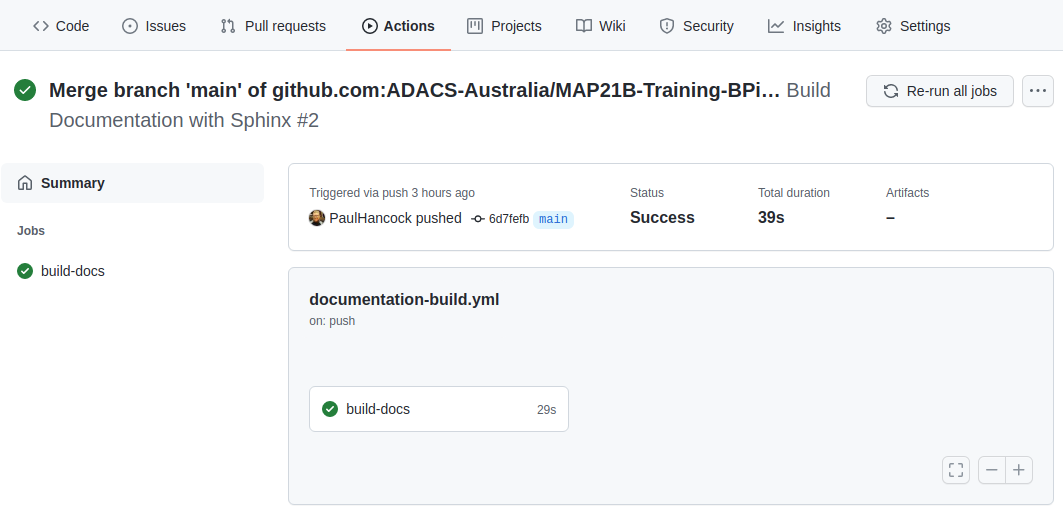 Successfully run documentation workflow