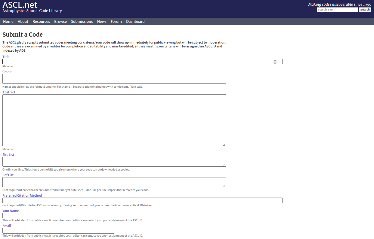 Submitting to ASCL.net