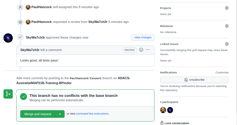 pull request with a reviewer comment