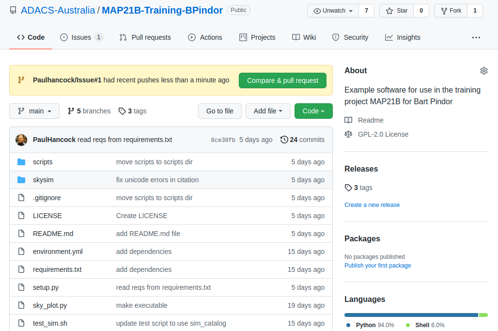 github issue with recent updates on branch